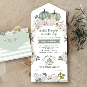 Convite de Chá de Bebê Sage Green Little Pumpkin F