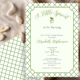 Convite de Chá de Bebê Sage Green Quatrefoil Littl