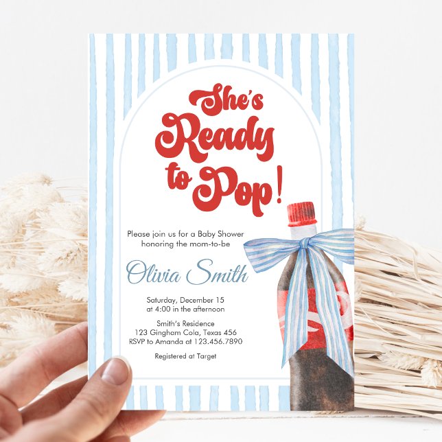 Convite de Chá de Bebê She's Ready to Pop (She's Ready to Pop Cola Baby Shower Invitation)