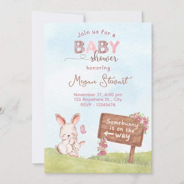 Convite de chá de bebê SomeBunny baby (Frente)