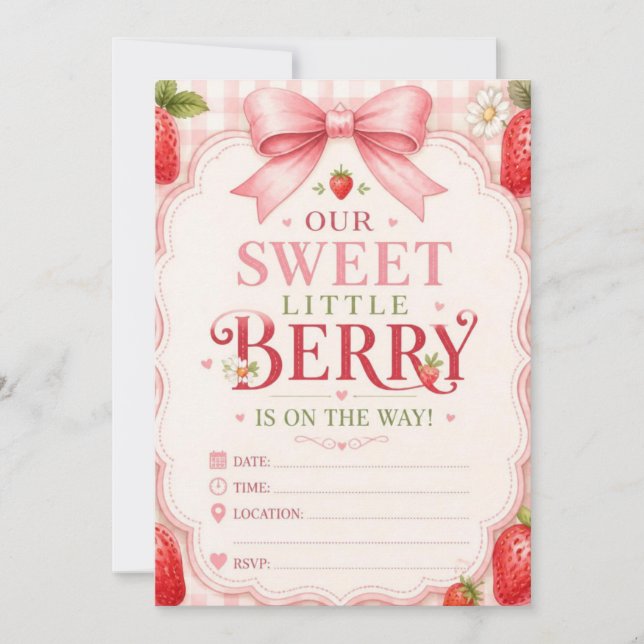 Convite de Chá de Bebê Sweet Little Berry – Morang (Frente)