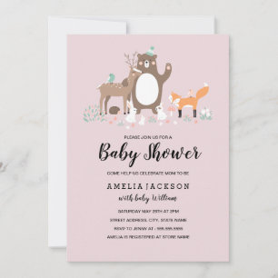 Convite de Chá de Bebê Sweet Woodland Pink Mint Ba