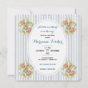 Convite de chá de bebê Sweetheart blue Fleur de Ly