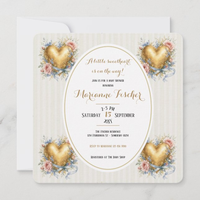 Convite de chá de bebê Sweetheart neutral Fleur de (Frente)