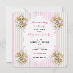 Convite de chá de bebê Sweetheart rosa Fleur de Ly