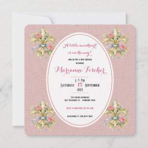 Convite de chá de bebê Sweetheart rosa Fleur de Ly