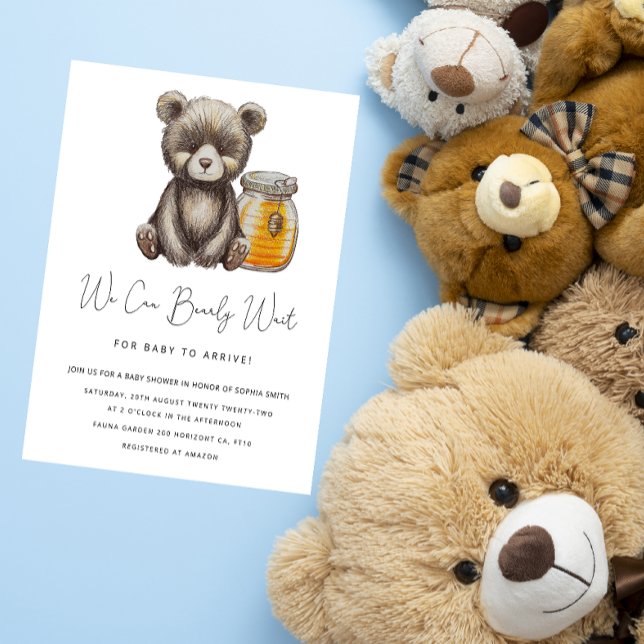 Convite de Chá de Bebê Teddy Bearly Wait (Criador carregado)