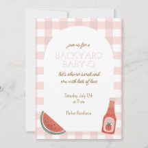 Convite de Chá de Bebê Tema Xadrez Rosa Baby-Q