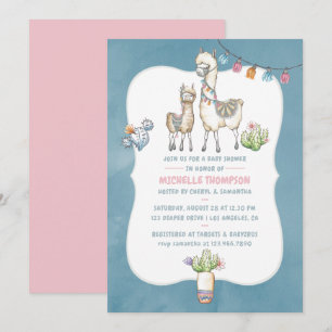 Convite de Chá de Bebê temático Llama em Aquarela