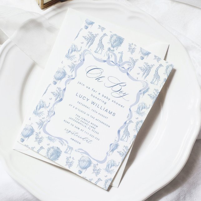 Convite de Chá de Bebê Toile de Jouy Safari Oh Boy (Criador carregado)