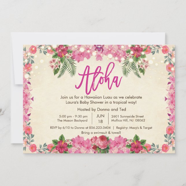 Convite de Chá de Bebê Tropical Aloha Luau (Frente)