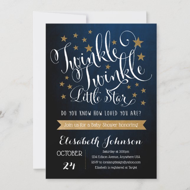 Convite de Chá de Bebê Twinkle Twinkle Little Star (Frente)