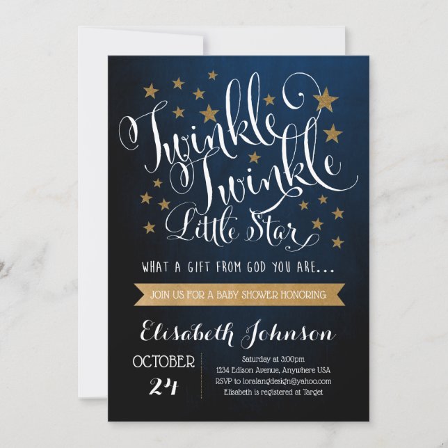 Convite de Chá de Bebê Twinkle Twinkle Little Star (Frente)