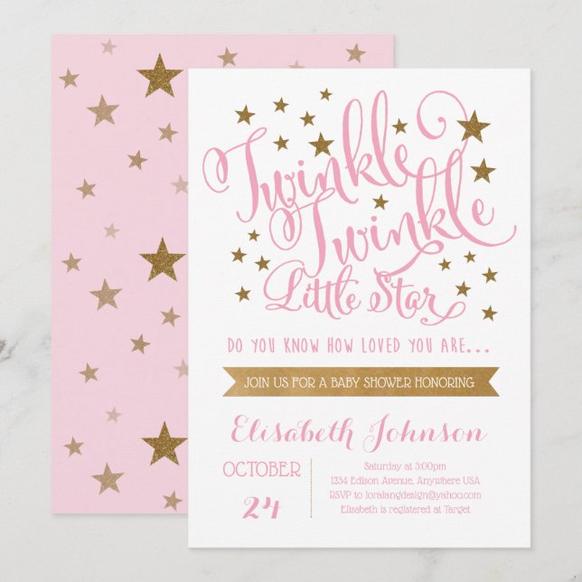 Convite de Chá de Bebê Twinkle Twinkle Little Star (Frente/Verso)