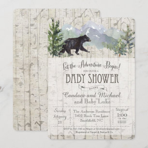 Convite de Chá de Bebê Urso Birch O Aventura Começ