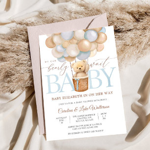 Convite de Chá de Bebê Urso de Balão Pastel