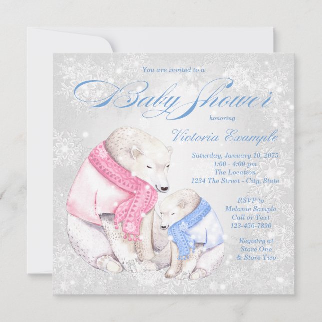 Convite de Chá de Bebê Urso de Inverno para Menino (Frente)