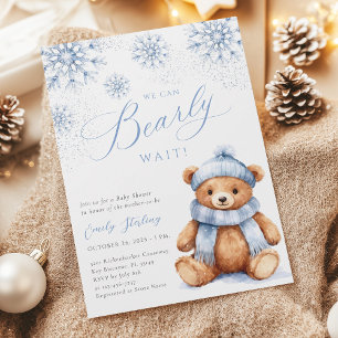 Convite de Chá de Bebê Urso de Pelúcia Azul de Inv