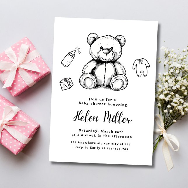 Convite de Chá de Bebê Urso de Pelúcia, Bebê Minim (Criador carregado)
