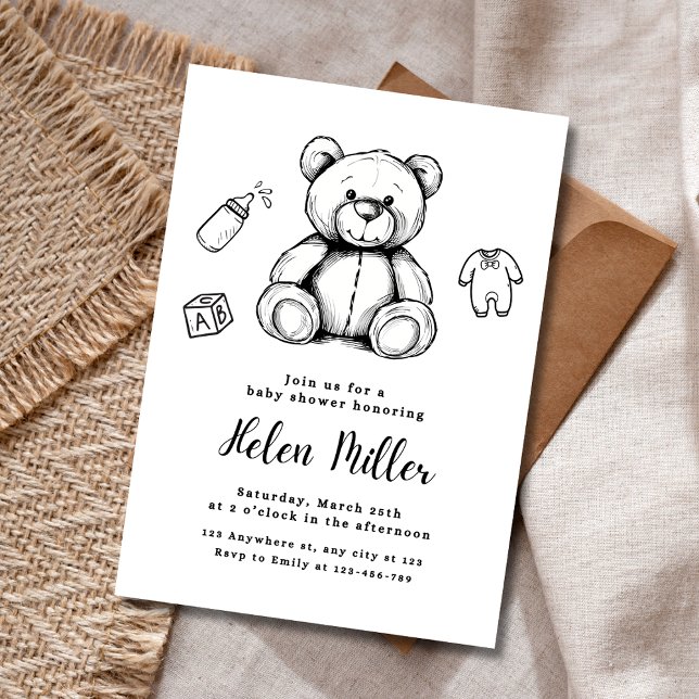 Convite de Chá de Bebê Urso de Pelúcia, Neutro em  (Criador carregado)