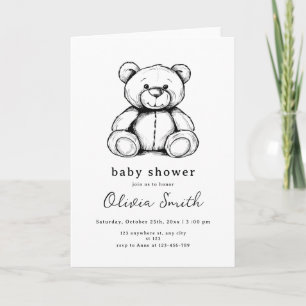 Convite de Chá de Bebê Urso de Pelúcia, Neutro em