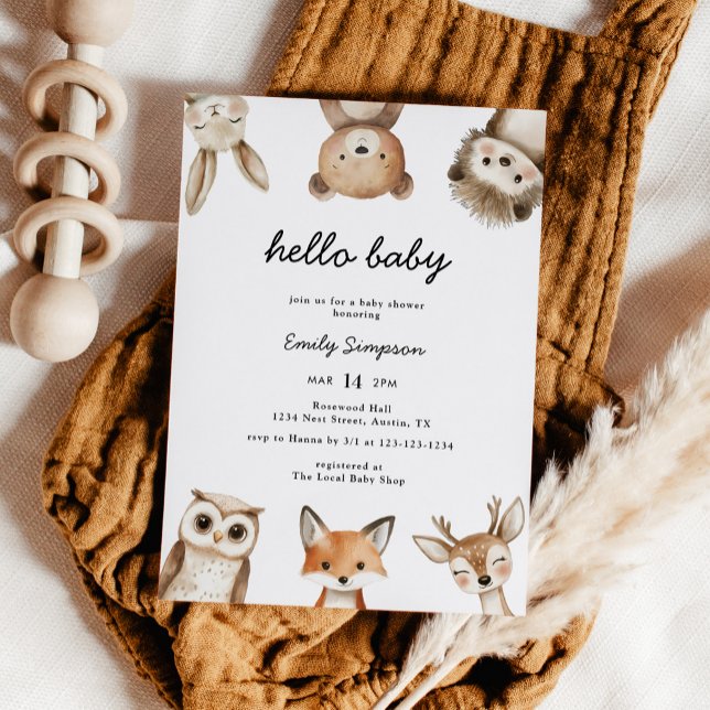 Convite de Chá de Bebê Urso Floresta Hello Baby (Criador carregado)