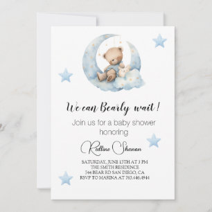 Convite de Chá de Bebê Urso Fofo & Estrelas Azuis