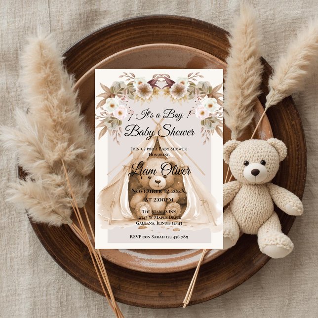 Convite de Chá de Bebê Urso Menino (Criador carregado)