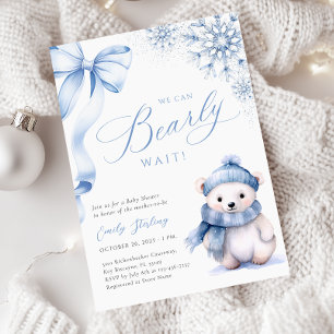Convite de Chá de Bebê Urso Polar de Inverno Azul