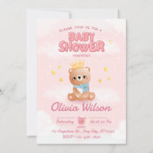 Convite de Chá de Bebê Urso Rosa