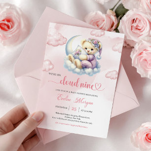Convite de Chá de Bebê Urso Teddy Adorável Nuvem N