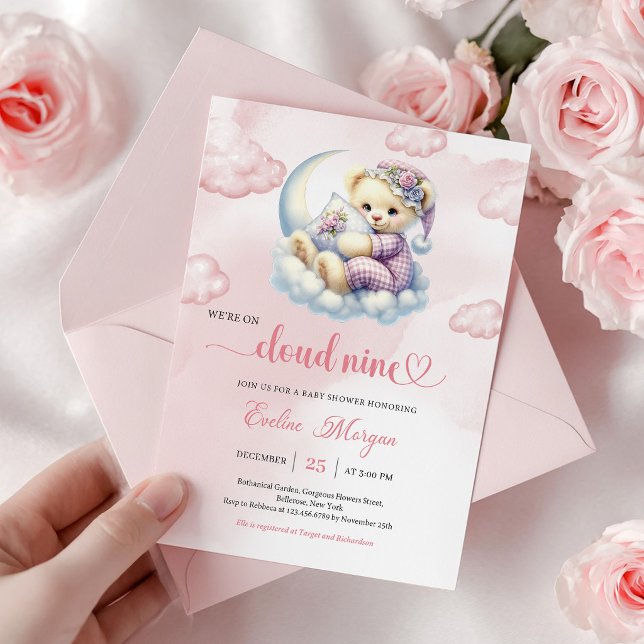 Convite de Chá de Bebê Urso Teddy Adorável Nuvem N (Adorable Teddy Bear Baby Shower Invite Cloud Nine)