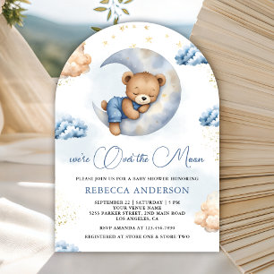 Convite de Chá de Bebê Urso Teddy Azul Adormecido