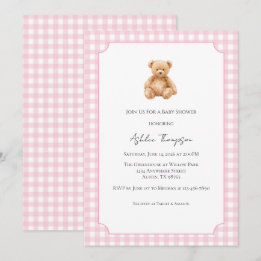 Convite de Chá de Bebê Urso Teddy Clássico Elegant