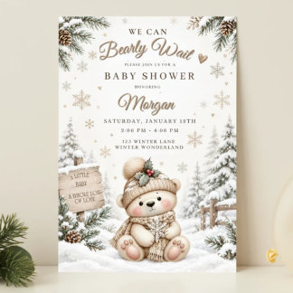 Convite de Chá de Bebê Urso Teddy de Inverno Neutr