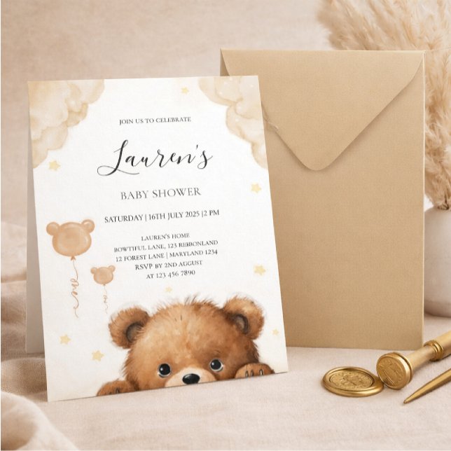 Convite de Chá de Bebê Urso Teddy Fofo (Criador carregado)