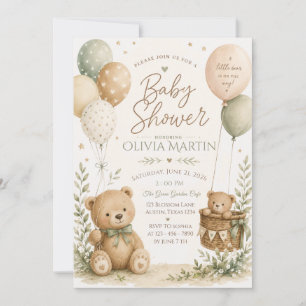 Convite de Chá de Bebê Urso Teddy Fofo & Balões