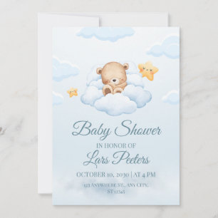 Convite de Chá de Bebê Urso Teddy Fofo Dormindo na