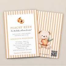 Convite de Chá de Bebê Urso Teddy Fofo Pêssego Doc