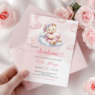 Convite de Chá de Bebê Urso Teddy Precioso Nuvem 9