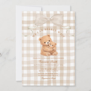 Convite de Chá de Bebê Urso Xadrez Bege Neutro