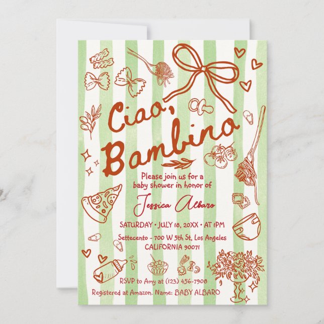 Convite de Chá de Bebê Verde Ciao Bambino (Frente)