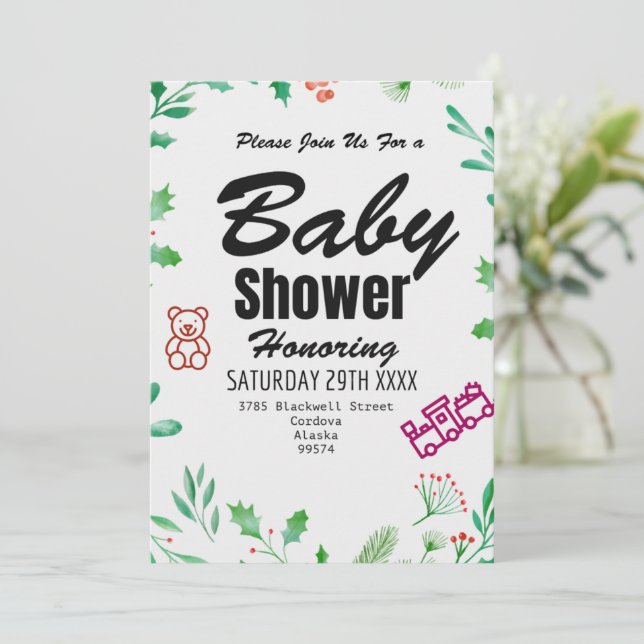 Convite de Chá de Bebê Verde Personalizado (Em pé/Frente)