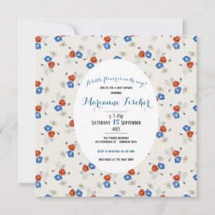 Convite de chá de bebê vermelho branco & azul botâ