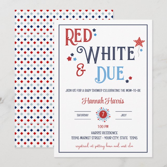 Convite de Chá de Bebê Vermelho Branco e Pronto (Frente/Verso)