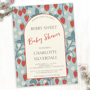 Convite de Chá de Bebê Vintage Doce Morango