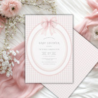 Convite de Chá de Bebê Vintage Xadrez Rosa