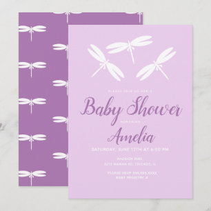 Convite de Chá de Bebê Violeta de Libélulas Fofas