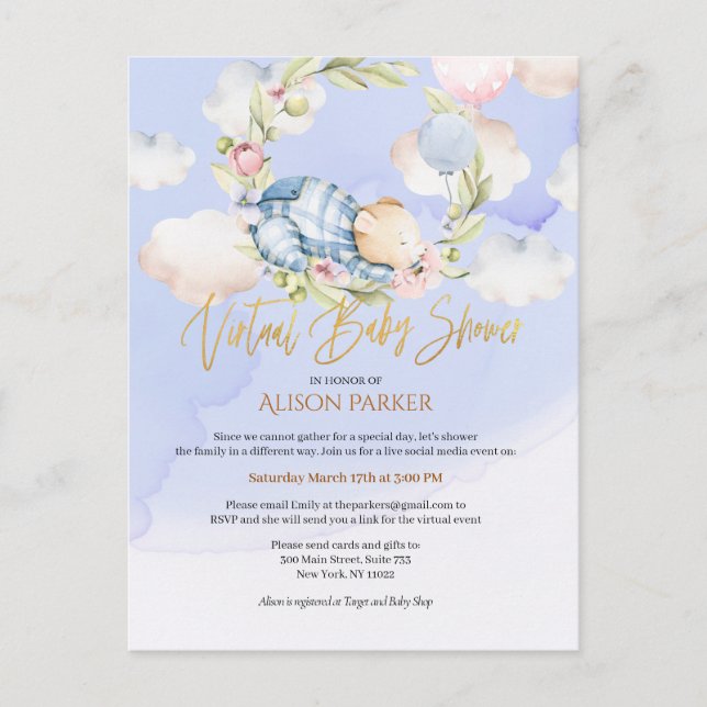 Convite de Chá de Bebê Virtual Floresta do Ursinho (Frente)