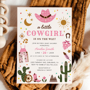 Convite de Chá de Bebê Western Rosa Pequena Cowgir